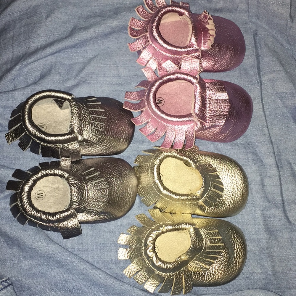 Baby metallic moccasins!